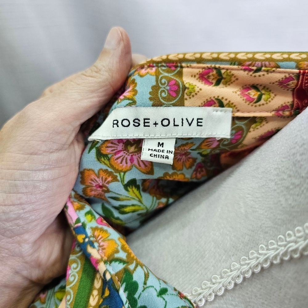 Rose & Olive Multicolor Patchwork Button Front Bl… - image 6
